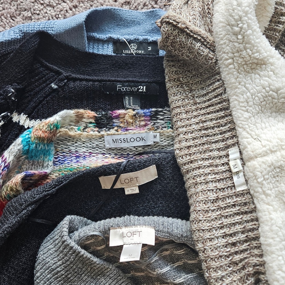 Womens Cardigan Sweater Lot of 6 Women Size M Open Front Chunky Knit Pockets - Picture 8 of 9